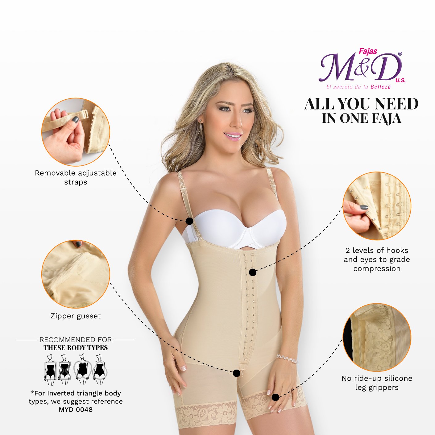 MYD 0066 Faja sin tirantes hasta la mitad del muslo para mujer / Powernet